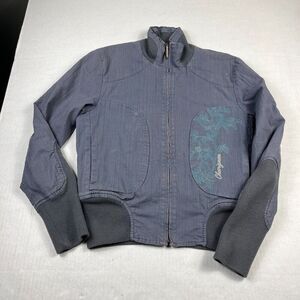 Chevignon Bomber Jacket FADED Blue Full Zip Short Vintage Winter Coat MEDIUM